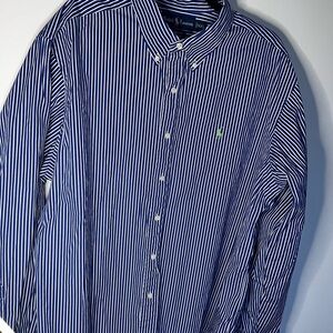Ralph Lauren Navy and White Striped Button Down Shirt